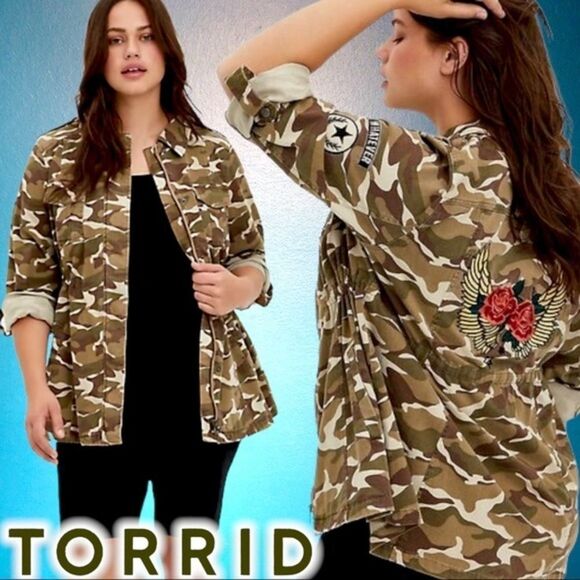 torrid Jackets & Blazers - Torrid Camo Embroidered Twill Anorak Jacket Size 2 2XL 18/20